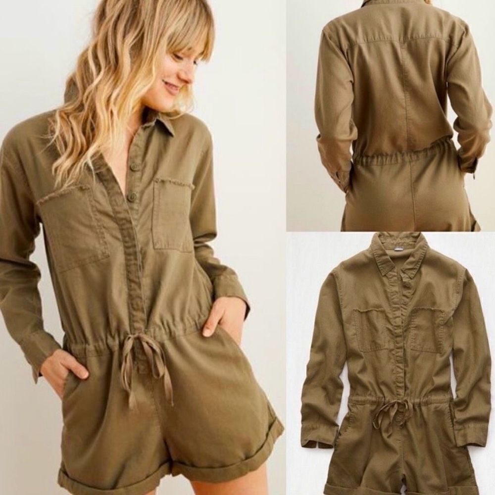 Aerie NWT green utility romper size xs